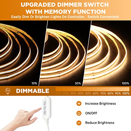 Image of USB COB LED Strip Lights 4.92ft /1.5m,5V 480LEDs 1200lm Dimmable COB LED Light Strip 3000K Warm White CRI90 USB TV Backlight,Flexible Under Cabinet Tape Light for Bedroom,Kitchen,Home DIY Lighting