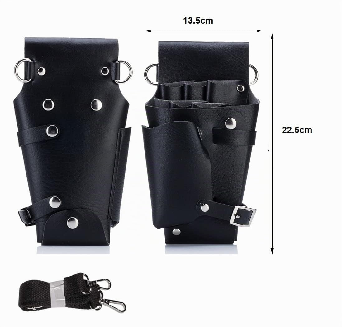 Bolsa de Peluquería Cuero Bolsa para Tijeras de Peluquería Profesional Barbero Bolsa para Herramientas de Peluquería Riñonera para Peluquería, Negro