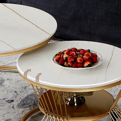 Image of Furniture Cafe Luxury Nesting Coffee Table Set of 2 - Modern Round Marble Top Accent Tables with Golden Metal Base, Living Room Centerpiece