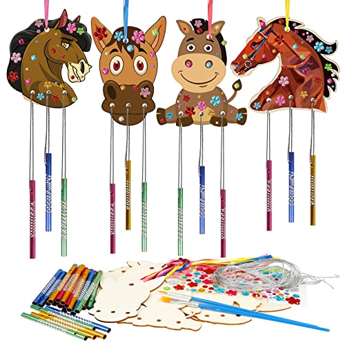 WEDNOK 8tlg Pferd Windspiel Bastelset Kinder Pferd Basteln Holzpferd...