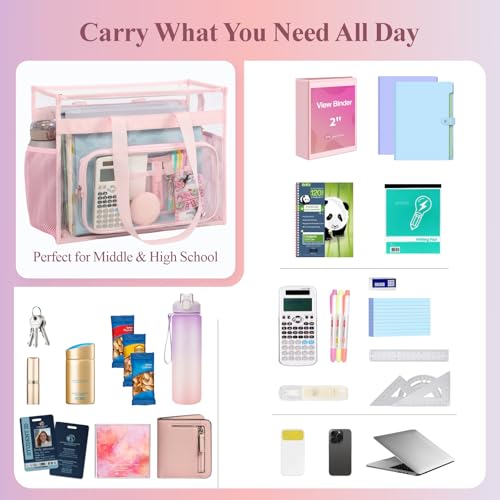 Image of PACKISM Clear Tote Bag for School - Large Heavy Duty Clear Tote for Girls | See Through PVC, Wide Zipper Opening, Front Pocket Keeps Essentials Visible for Students, Class, Work, Daily Carry, Age 12+