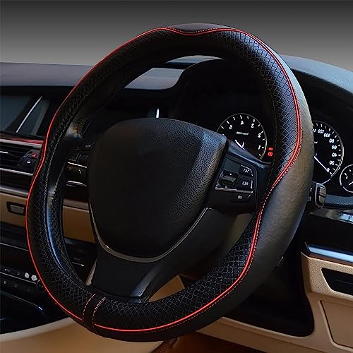 ESEWALAS Universal Car Steering Wheel Cover Anti-Slip Leather Steering Wheel Cover Sports Style Steering Wheel Protector Car Interior Accessories Auto Steering Wheel Covers (Black with Red)