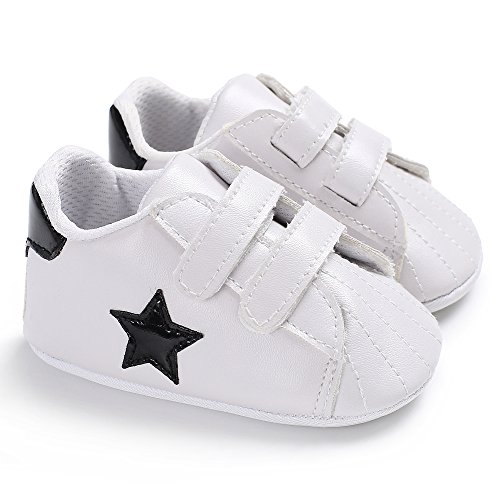 Newborn Baby Boys' Cute Premium Soft Sole Star Pattern Infant Prewalker Toddler Sneaker Shoes (Black, 6-12Months/4.7inch)