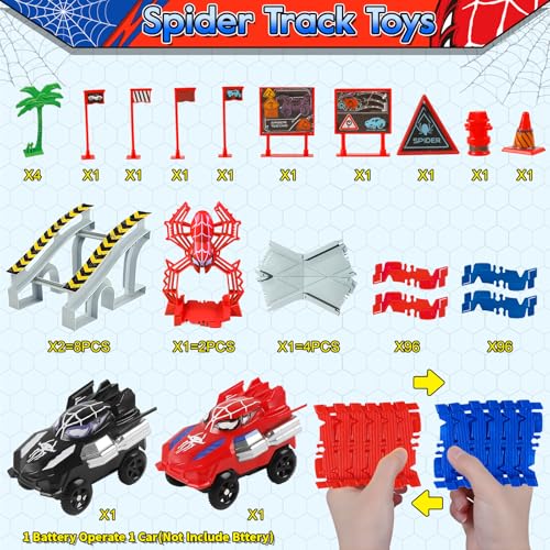 Spider Toys for Boys 4-6, 212 PCS Race Car Track for Kids Ages 4-8, Monster Truck 2+ Year Old Birthday Gift Toddler Cars Toy for 3+ Year Old Boy Girl