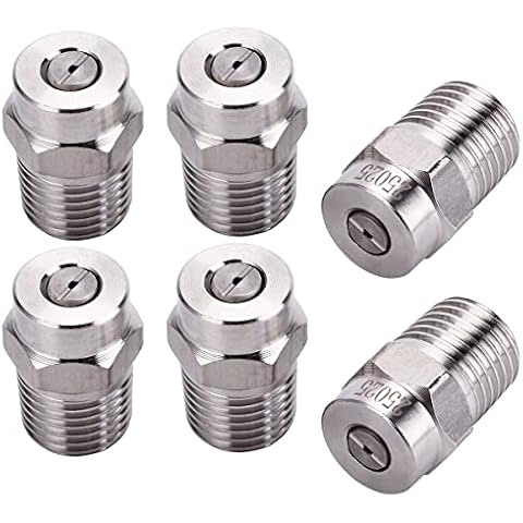 MUTURQ 25 Degree Surface Cleaner Tips with 2.5 Orifice, 1/4'' Male NPT, 4500 PSI Threaded Spray Nozzles, Stainless Steel, 6 Pcs Cover