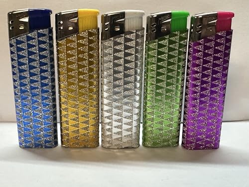 SMART N PRICE Electronic Disposable Soft Glitter TRIANGLE Pattern LIGHTER MAXI SIZE LIGHTER Pack of 5