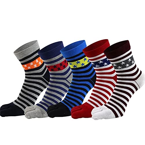 Cotton Colorful Socks Striped Harajuku Five Fingers Crew Socks Boys 5 Pairs Men's Casual Socks