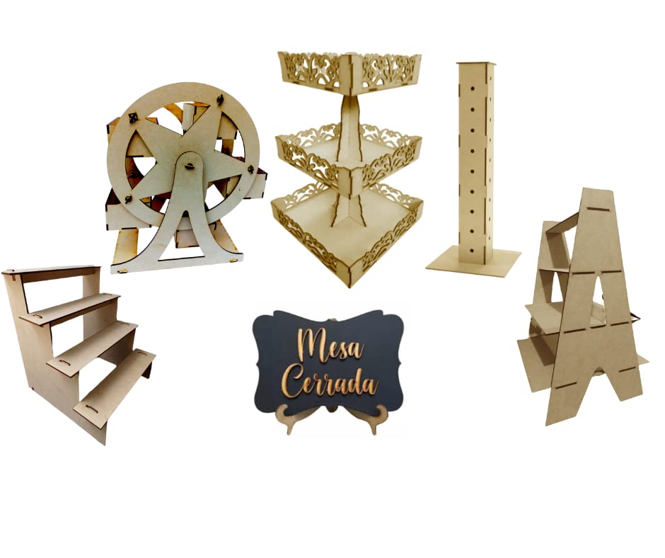 La Mejor Selección de Moldes para mesa de dulces - solo los mejores. 47 Divina Creación Kit 6 nuevo Candy Bar, MDF, Mesa de Dulces, Mobiliario de fiesta,Exhibidores de Dulces, Decorativo, Bases para dulces.