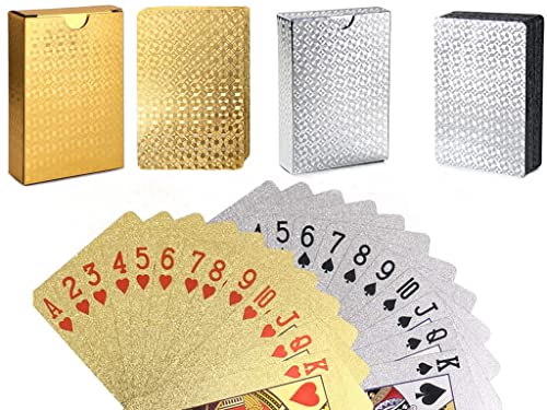 Jcoral 2 Pack Gold Playing Cards Diamond Plastic Silver Playing Cards Waterproof Poker Cards,Highly Flexible Gold Foil Cards(Gold+Silver) #TOP24