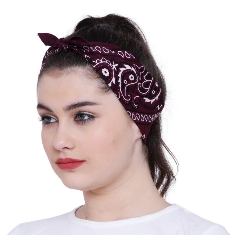 DIKHAWA Unisex Cotton Bandana/Head Wrap/Wristband/Face Cover/Handkerchief For Men And Women (BROWN,ORANGE,PURPLE_50CM X 50CM_Pack of 3) 1