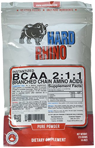 Hard Rhino BCAA 2:1:1 Instantized Powder, 125 Grams (4.4 Oz), Unflavored, Lab-Tested, Scoop Included