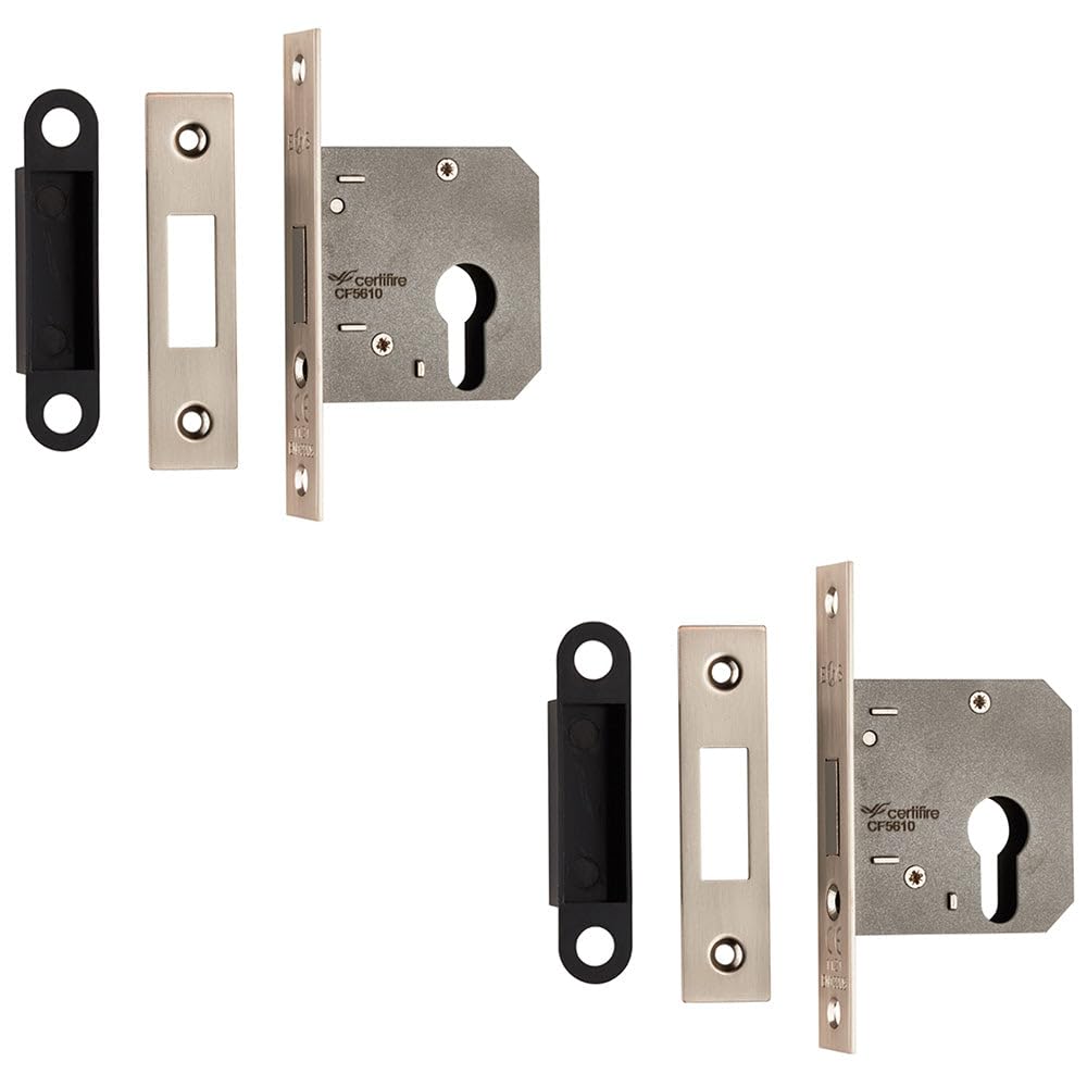 Loops Satin Nickel 2 Pack - 76Mm Residential Euro Profile Deadlock - Fire Door Rated Lock