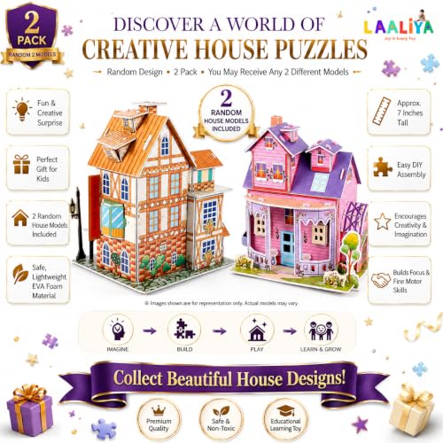 Image of 3D DIY Puzzle House Kit for Kids | Cardboard Model Building Set with 2 Creative Houses | Educational Construction & Jigsaw Activity Toy for Boys & Girls Ages 4-8 | Family Fun Pack