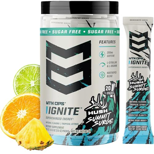 Image of MTN OPS Ignite Energy Powder, Zero Sugar, Hush Summit Surge | Sugar Free, 200mg Caffeine, Nootropic Blend for Energy, Focus & Endurance, L Arginine & L Citrulline