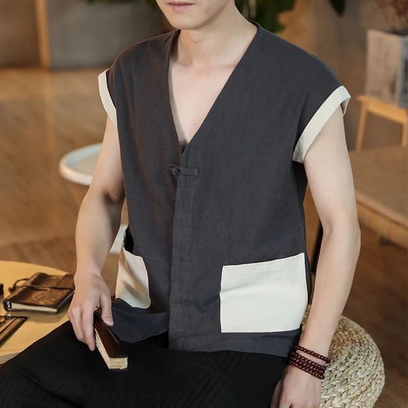 Boutons en coton et lin pour ce gilet kimono haut de gamme