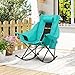 Unisakey Oversized Rocking Camping Chair with Headrest & Cup Holder - 400lbs Capacity, 600D Oxford Fabric, Easy Fold Portable Outdoor Rocker Chair for Camping, Backyard, Beach, Blackgreen