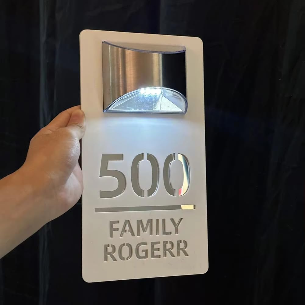 Targhetta per numero civico personalizzata personalizzata per esterni a energia solare, in acrilico 3D, taglio laser, nome della casa, targa per esterni (I, 300 mm x 180 mm)