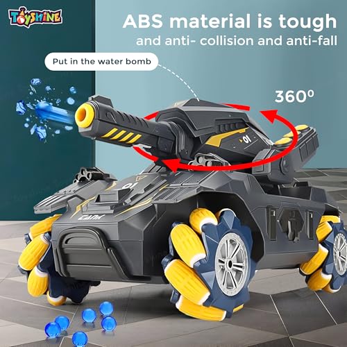Image of Toyshine Water Ball Shooter Remote Control 2.4GHz Rechargeable RC Car Tank Toy with Crab Movement & 360 Rotating Stunt Feature for Kids Boys Girls 3 +, Yellow