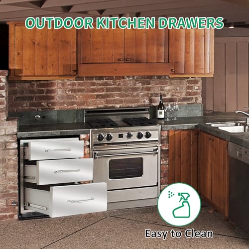 Image of Outdoor Kitchen Drawers 18 inch Wx 23 inch H x 23 inch D Stainless Steel Triple Drawers with Ergonomic Handle for BBQ Island, Patio Grill Station & Outdoor Kitchen Cabinets