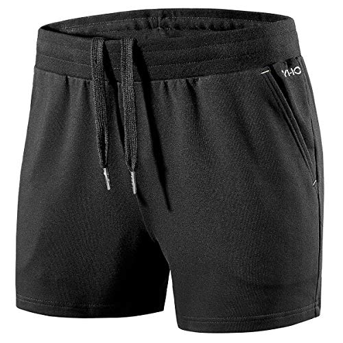 YAWHO Damen Sporthose Kurz Laufhose Trainingsshorts Runninghose Sweatshorts Jogginghose Schnelltrocknend Atmungsaktiv Hose für Workout Running Fitness Gym Yoga (0368 Black, M)