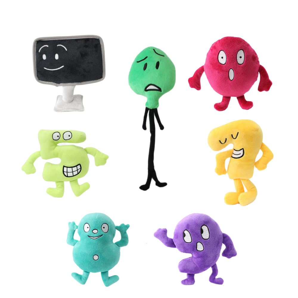 Jiumaocleu 7PCS Anime Bfdi Soft Figure Dolls Evil Leaf/Green grass/Numbers/Cake/Stone Pillow Cartoon Character Stuffed Throw Cushion Home Decoration Ornaments Anime Merch 15cm-30cm