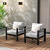 Wisteria lane 2 pieces patio furniture aluminum armchair all weather outdoor single sofa black metal chair with light grey cushions  urban country home decor