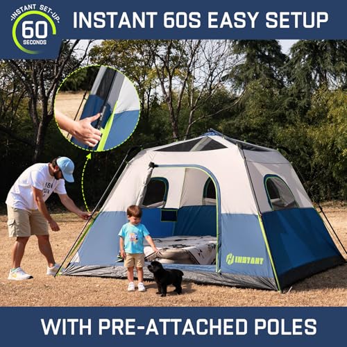 Image of 4 /6 /8 /10 Person Instant Tent, Waterproof Pop Up Tents for Camping with Rainfly, 60 Seconds Easy Setup, Automatic Cabin Tent for Family Camping with Expandable Carry Bag & Upgraded Ventilation