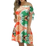 BIBOKAOKE Sommerkleid Damen Sexy Schulterfreies Kleid Elegant Freizeitkleid Knielang Festlich Kleider Casual Lose Minikleid Bedrucktes Blusenkleid Partykleid Tunika Blusenkleid Shirtkleid