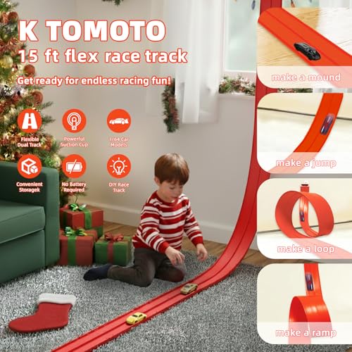 15-Ft Flexible Race Track for 1/64 Scale Cars with Suction Cup, Persimmon - image 2