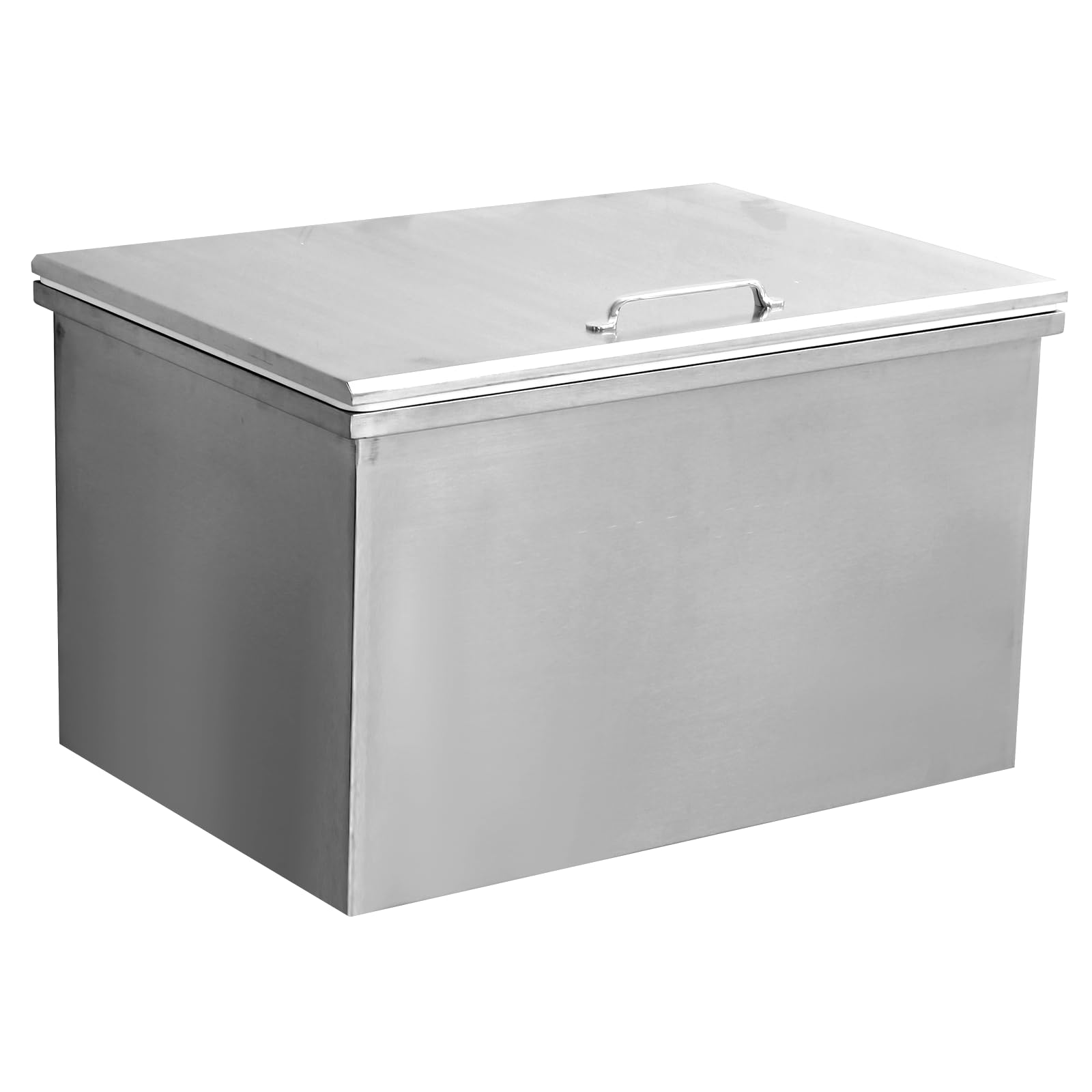 107L Edelstahl Drop-In Eisbehälter für Outdoor-Küche, Edelstahl Einbau-Eisbehälter mit Klappdeckel, Ablaufrohr & Stöpsel, Perfekt für Gartenbar & Grill, Kühler für Getränke, Wein & Bier, 71×50×43cm