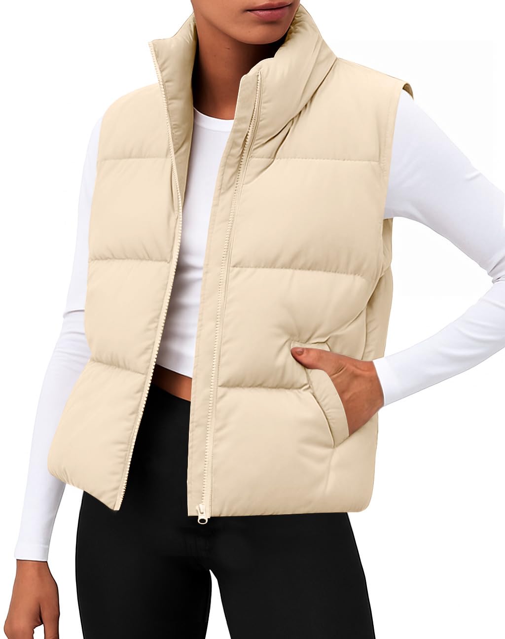 zeagoo Women Puffer Vest Sleeveless Cropped Outerwear Warm Winter Lightweight Coat Stand Up Collar Down Jackets With Pockets-picture-37