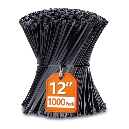Zip Ties 12 inch with 45 lb Tensile Strength, Black Cable ties, 1000 Pack, ANOSON