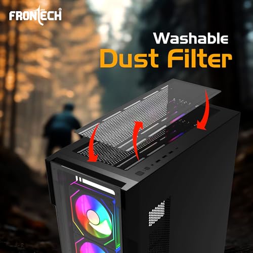 Image of FRONTECH QUADRA Gaming Computer Cabinet |120mm ARGB Fans | Washable Dust Filter | Tempered Glass Side Panel | USB 3.0, USB 1.0, Type-C, HD Audio /Mic | ATX /MATX Motherboard Support (FT-4385)