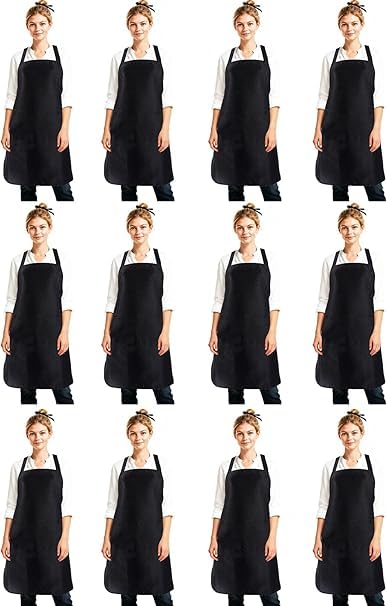 EOGRFW 12 Pack Bib Apron, Black Chef Aprons with 2 Pockets, Black Aprons Bulk,Unisex Kitchen Apron with Long Ties for Women Men Cooking Baking Painting Home Kitchen Restaurant, 32 x 28 Inch