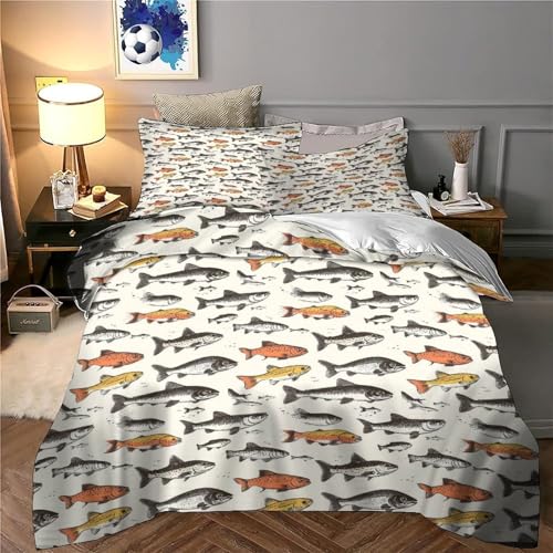 Housse de couette poisson lit simple 140x200 parure de lit microfibre douce - 6