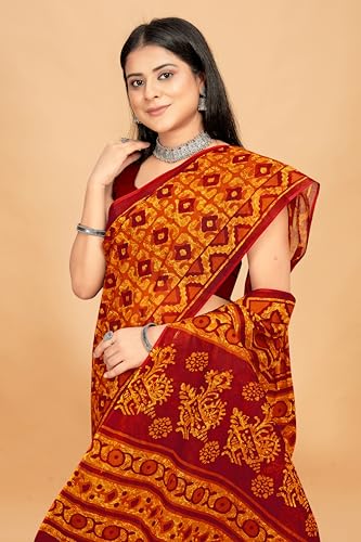 Tamaira Fashion Women's Batik Printed Pure Cotton Mulmul Saree Without Blouse Piece(Ab46_Mustard)