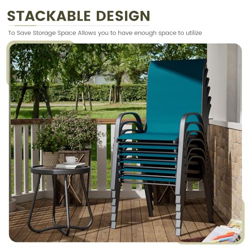 Image of UDPATIO Patio Chairs Set of 6, Stackable Outdoor Dining Chairs with High Back, Breathable Textilene Fabric Outdoor Chair All Weather, 350LBS Capacity for Garden /Backyard (Light Blue)