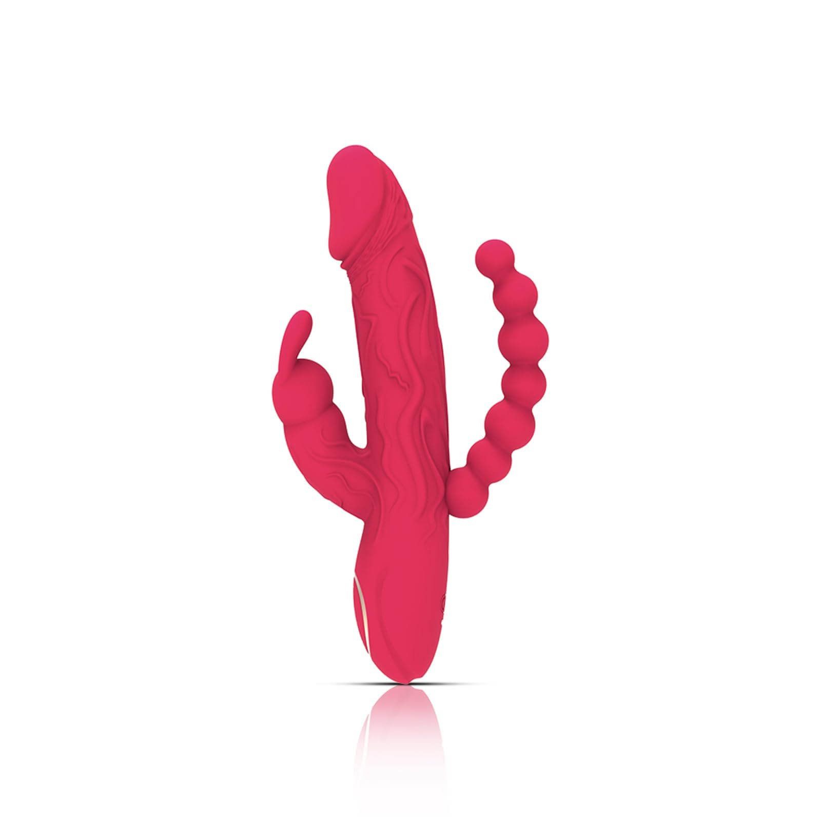 Dildo Vibratore Sex Toys per Donne 3 in 1 Vibratori Punto G Stimolatore Anale Clitorideo con 10 Modalità di Vibrazione Sex Toys Massaggiatore Impermeabile in Silicone per Coppie (Rosso)