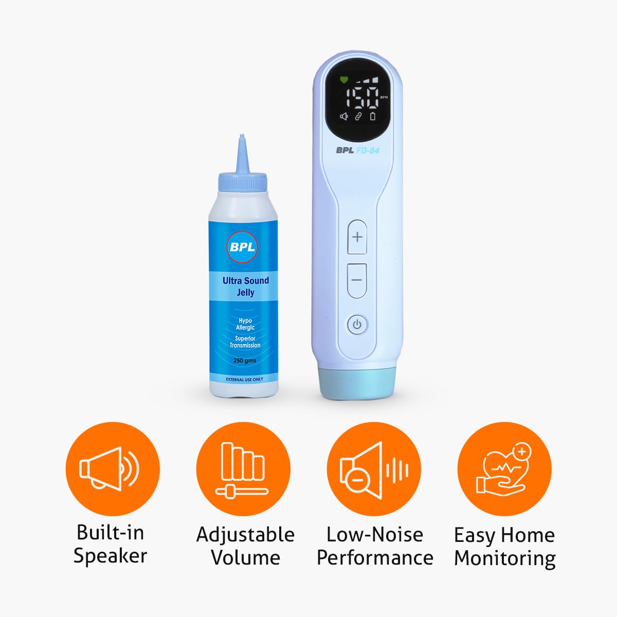 BPL Medical Technologies FD-04 Fetal Doppler with Ultrasound Gel|Pulse Wave Technology|Heartbeat Detection Machine for Home and Clinic Use - White 2