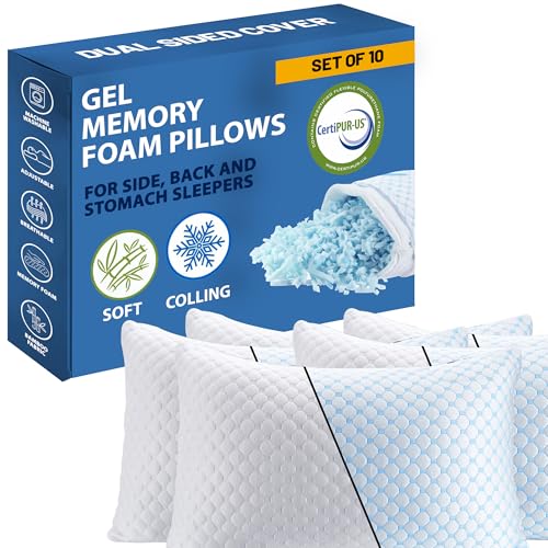Greaton, Gel Memory Foam Pillows, Maintains Proper Sleeping Postures, Relieves Neck and Shoulder Pain, Perfect for Side, Back, or Stomach Sleepers, Set of 10, 25 x 15, White