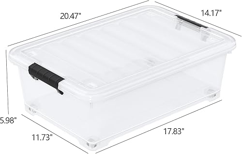 Miniatura 2 de Caja de almacenamiento de plástico para debajo de la cama de 20 L con ruedas, paquete de 4 contenedores transparentes para debajo de la cama
