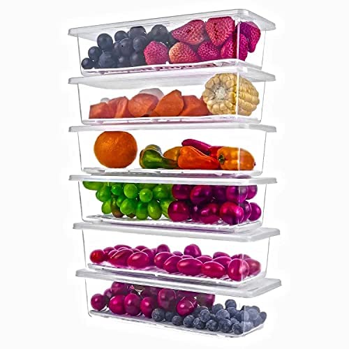 FLYFAR Plastic Fridge Storage Boxes,Fridge Organizer Case With Removable Drain Plate Stackable Fridge Storage Containers Keep Fresh For Storing Fish,Meat,Vegetables(1500Ml)(Pack Of 6),Multicolour