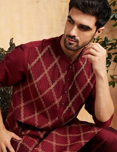Image of Amazon Brand - Symbol Men Festive Long Regular Fit Kurta & Pyjama Set (2Pcs)