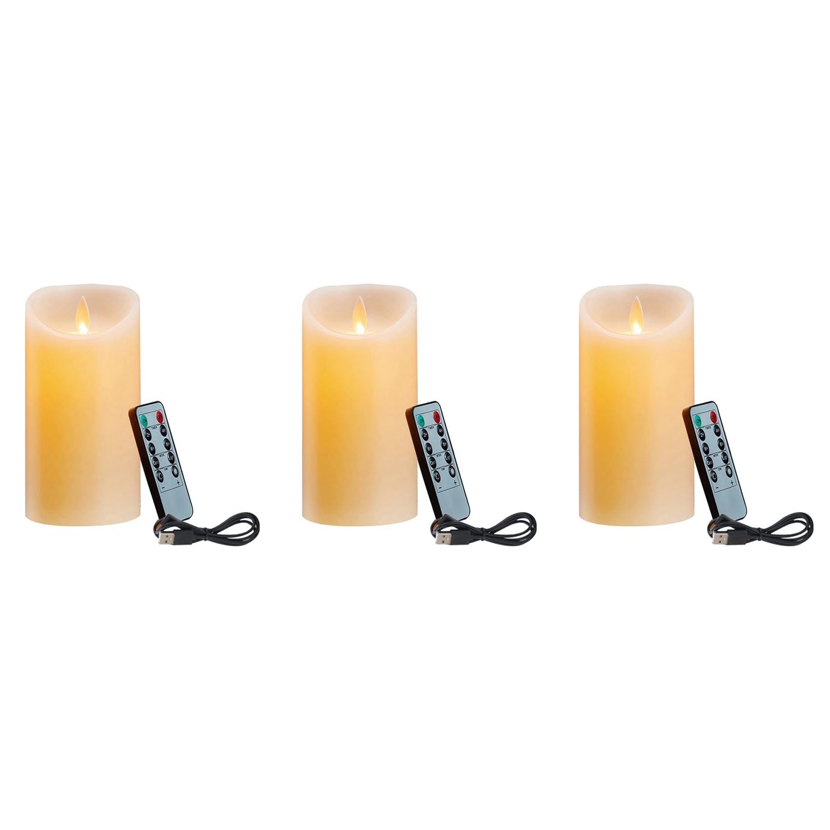 Hndhbfgrt 3X LED Candles, Flickering Flameless Candles, Rechargeable Candle, Real Wax Candles with Remote Control,10cm A