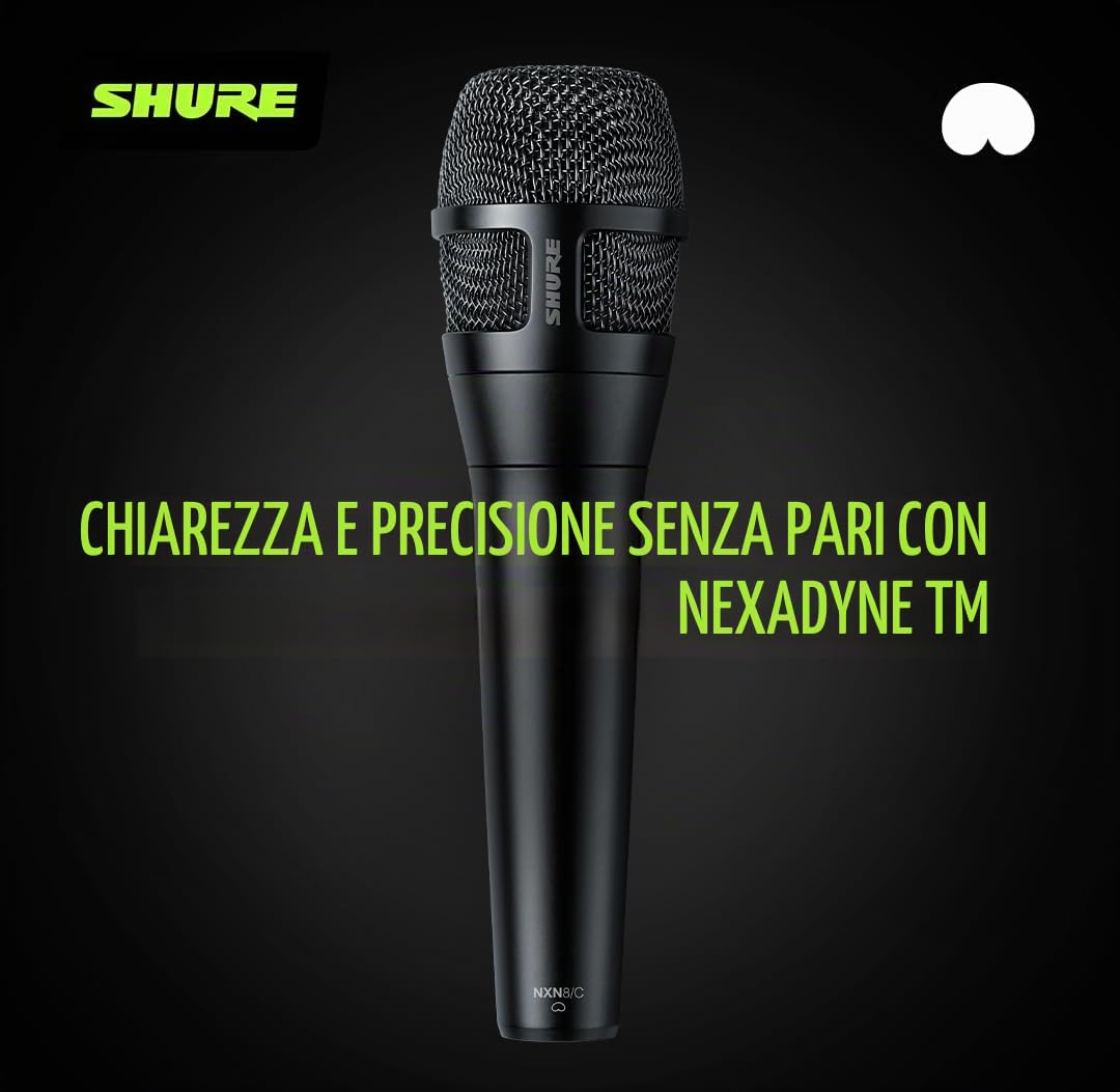 Shure Nexadyne 8/S - Microfono dinamico per voce supercardioide con tecnologia a doppio motore, acquisizione del suono focalizzata, affidabilità, ideale per cantanti che necessitano di massimo