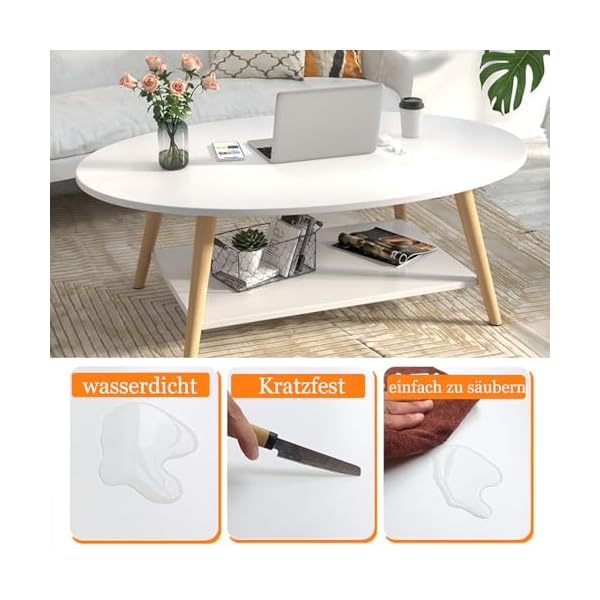 Table Basse Ovale Moderne Table,Double Couche en Bois avec étagère Épaisseur de la Planche 15 mm, Blanc End Table avec Pieds en pin pour Salon et Appartement(100x40x40)