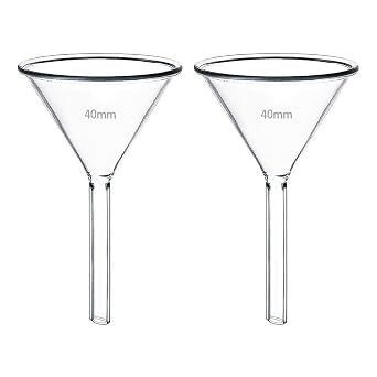 6Pcs 50ml Glass Erlenmeyer Flask Set with 2Pcs 40mm Glass Funnel, Narrow Mouth Graduated Flasks, 3.3 Borosilicate Glass, Ideal for Laboratory, Classroom or Home Kitchen Use