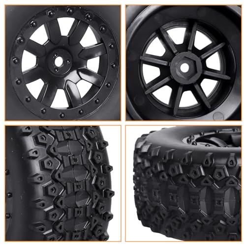 CrazyHobby Pre-Glued 1/10 RC Short Course Truck Wheels and Tires Combo 12mm Hex - Compatible with Traxxas Slash 4X4 BL-2S, Losi Tenacity, Redcat Blackout(Set of 4)