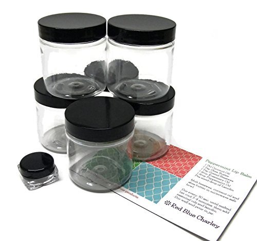 Clear 4 oz Plastic Jars with Black Lids (6 pk) with Balm Jar - PET Round Refillable Containers