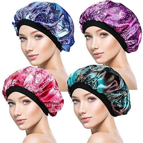 4 Pieces Soft Sleep Cap – Night Satin Bonnet with Wide Premium Elastic Band for Women